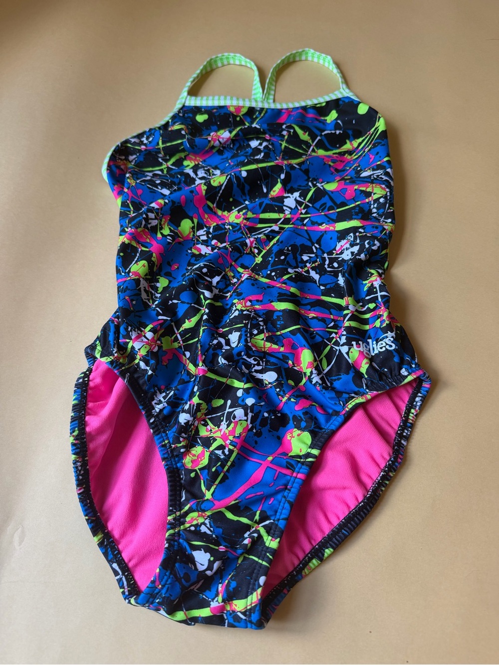 Dolfin Uglies Competitive Girls Swimsuit Splatter Print Racerback Size 34
